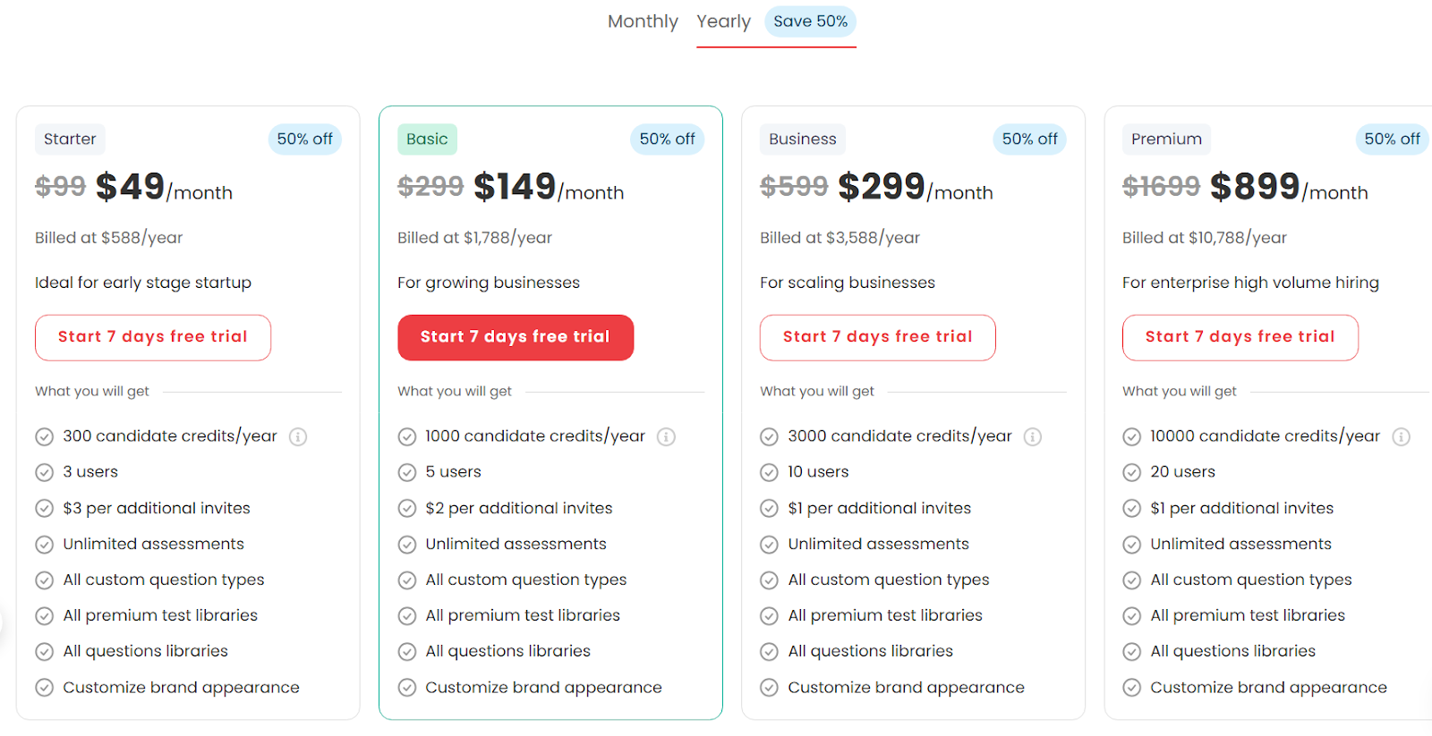 Testlify's pricing plans